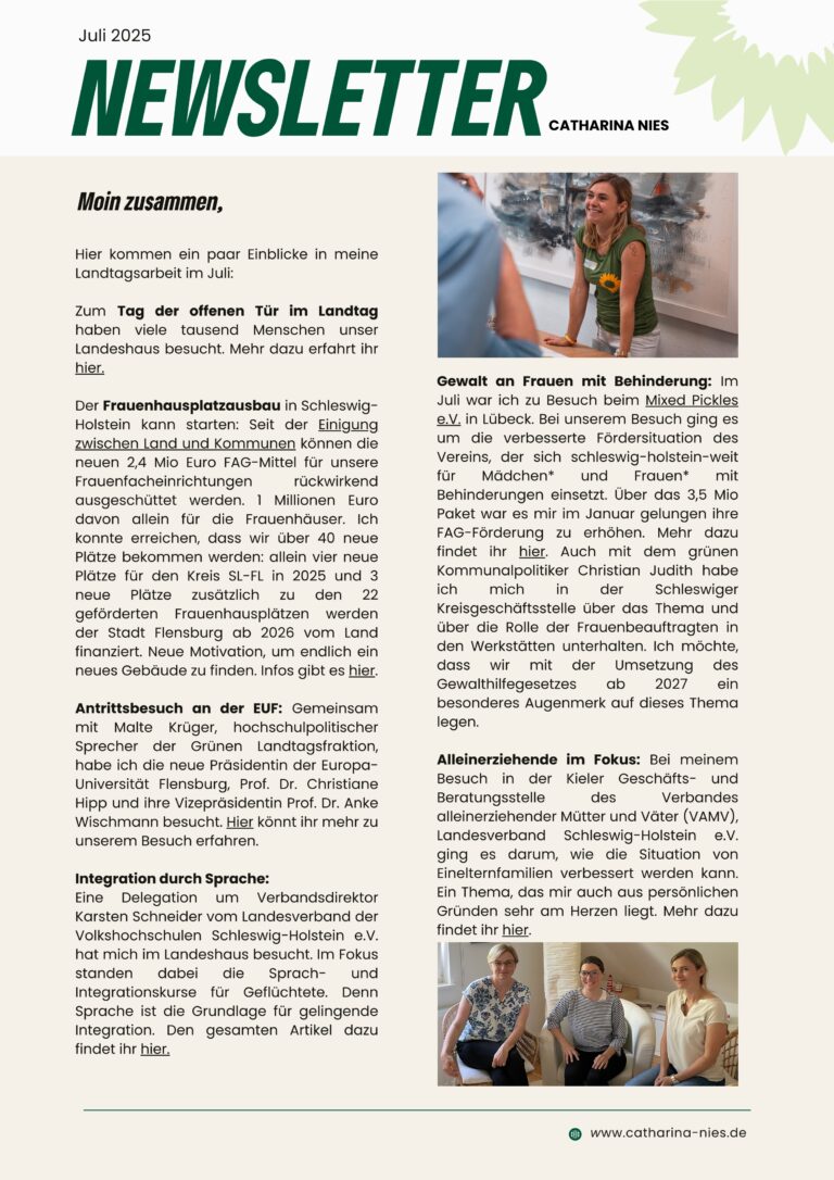 Newsletter Juli/August 2025 von MdL Catharina Nies