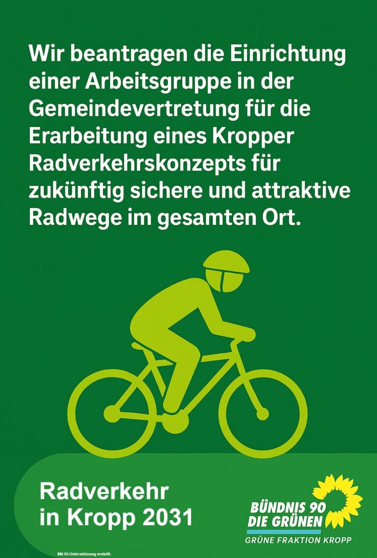 Grüne in Kropp fordern Radverkehrskonzept für die Gemeinde Kropp – neue Arbeitsgruppe in der Gemeindevertretung soll sichere Wege schaffen