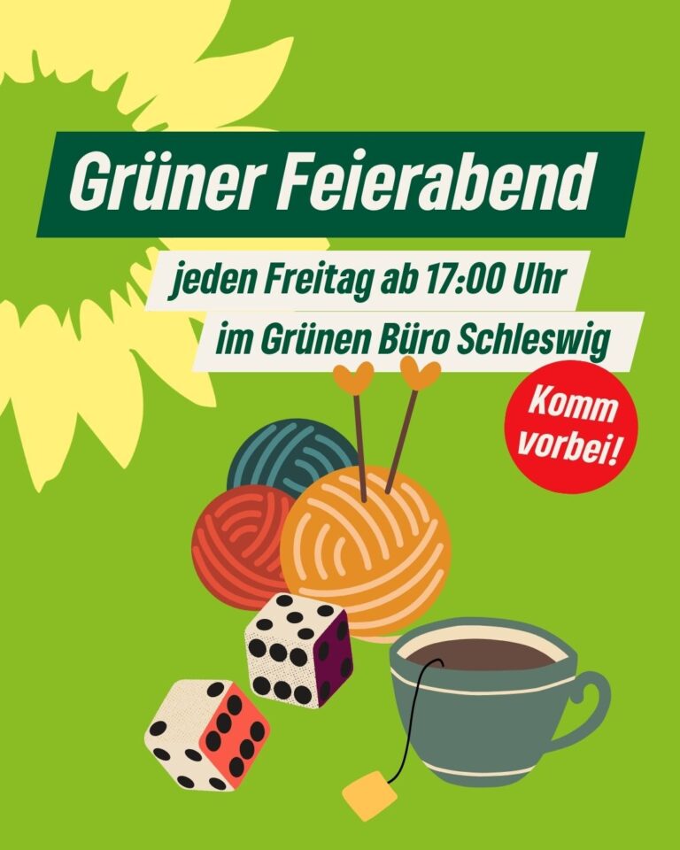 „Grüner Feierabend“ – dein gemütliches Polit- Wohnzimmer in Schleswig-Flensburg!  ☕🧶🎲
