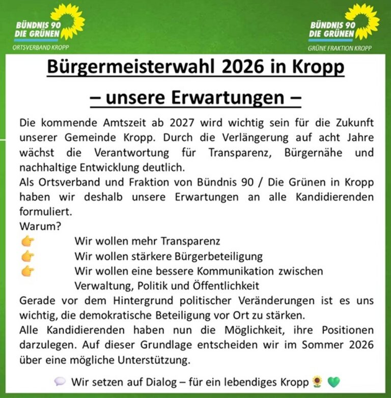 Kropper Bürgermeisterwahl im September 2026